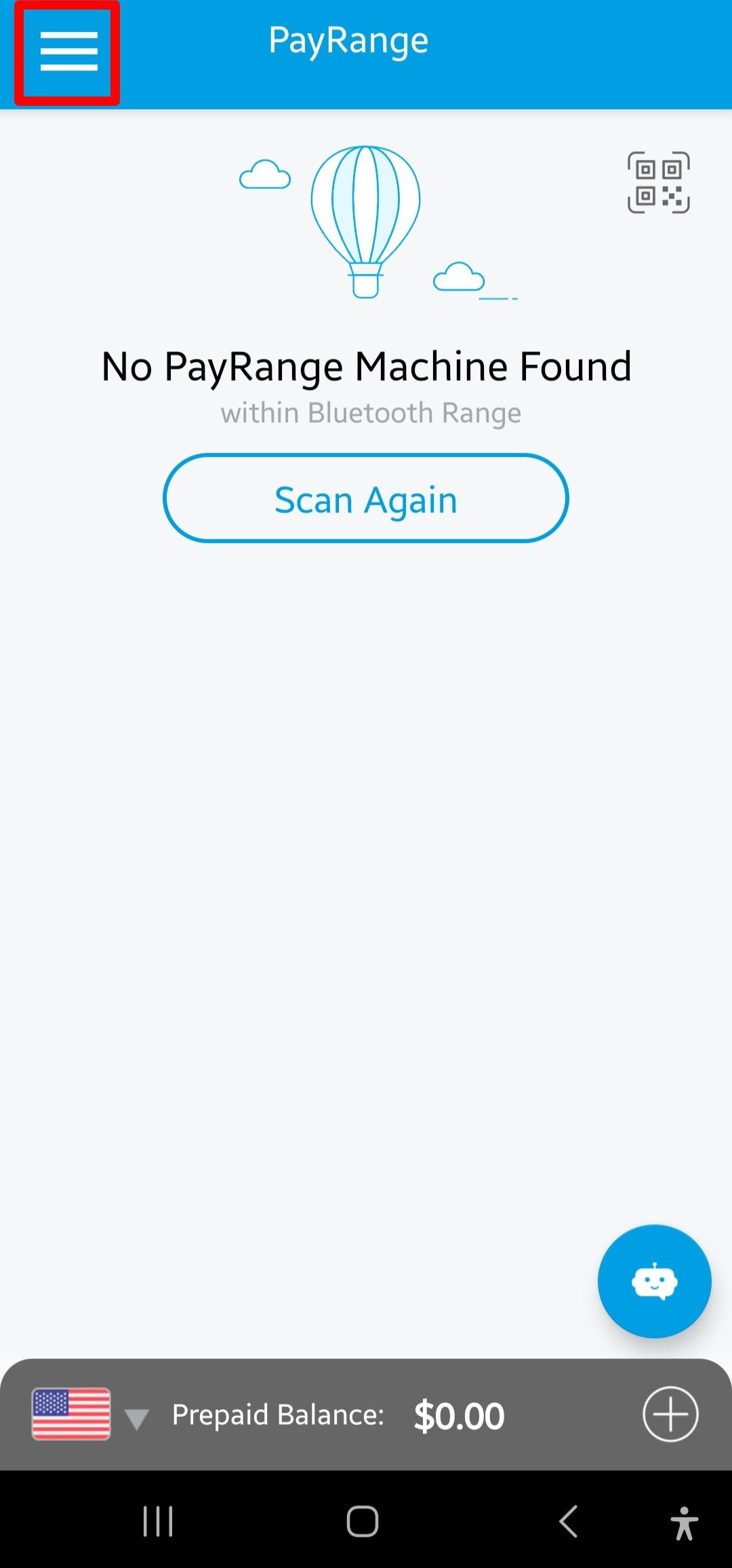 image that shows the main screen of the payrange app with the menu highlighted