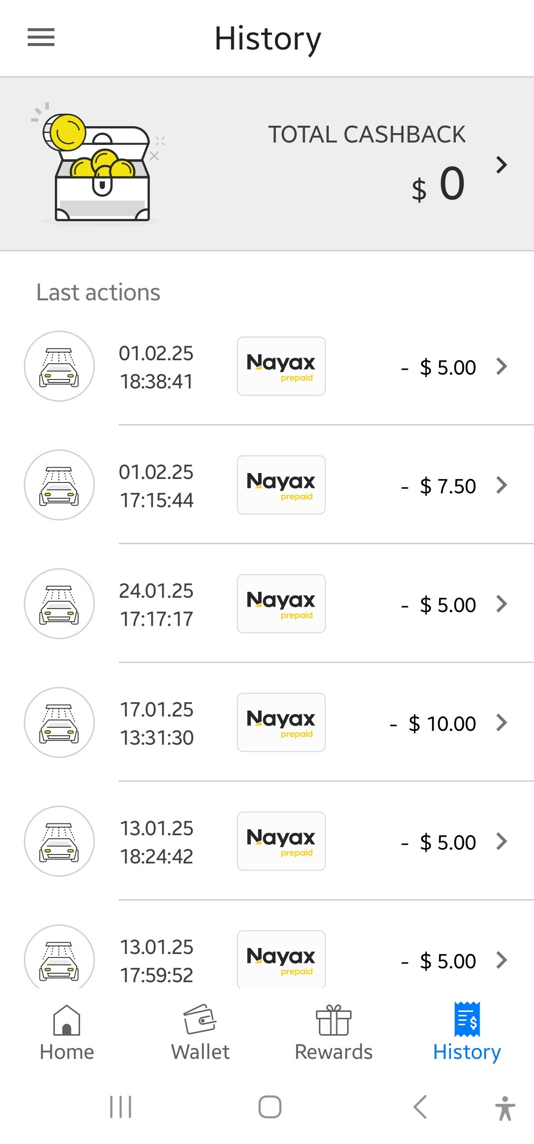 image that shows an example of the transaction history for the monyx wallet app