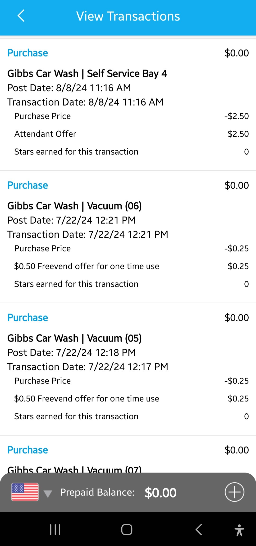 image that shows an example transaction list from the payrange app